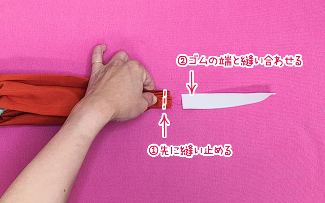 端にゴムをつける